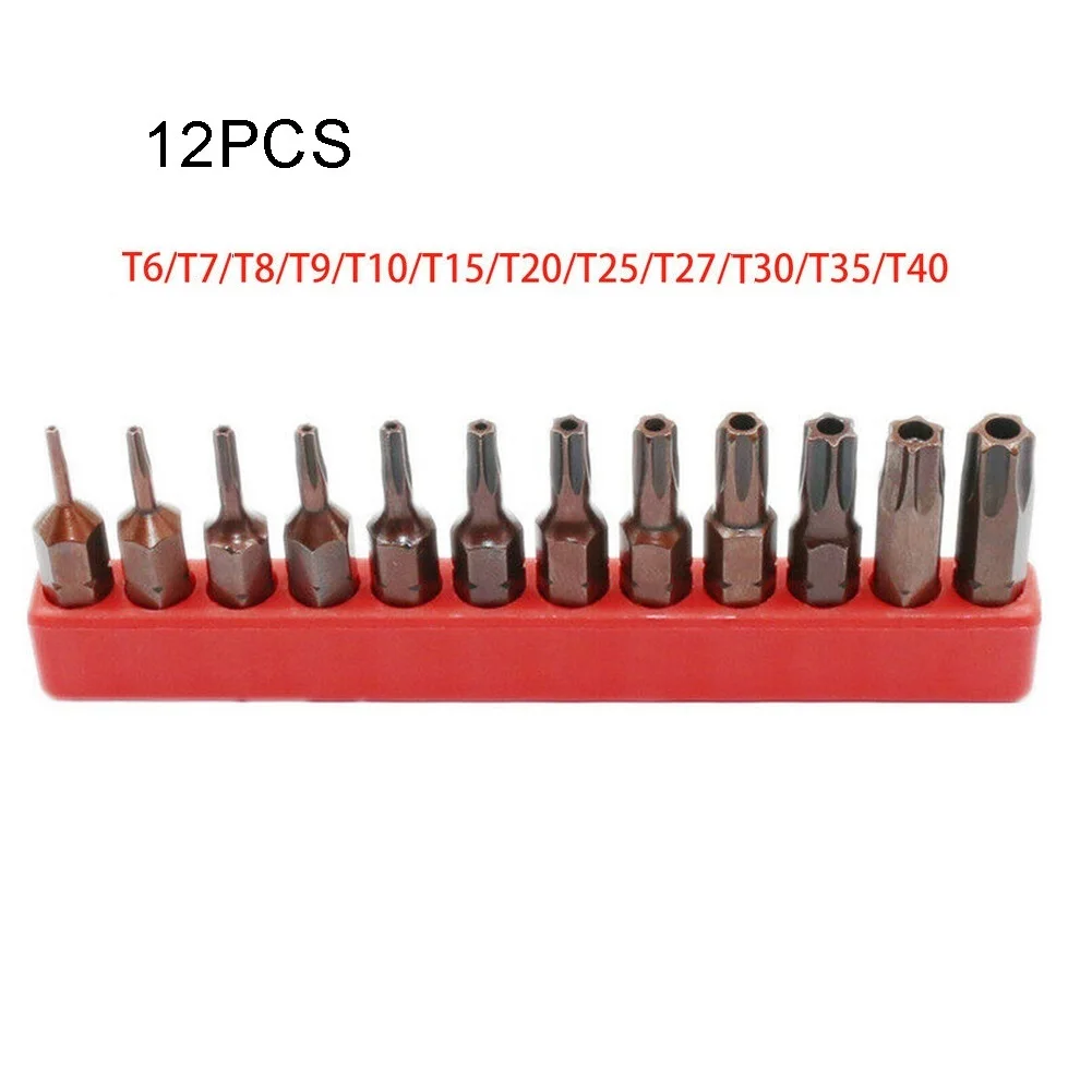 

12pcs S2 Steel T6-T40 Magnetic Bit Set 25mm Screwdriver Torx Star Hex Bit