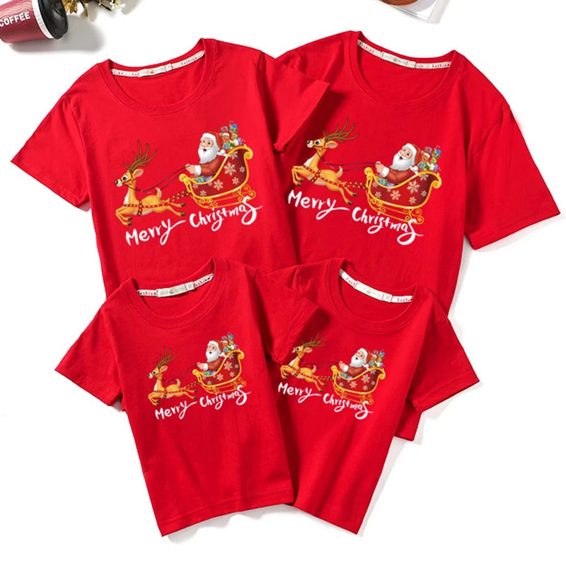 Рождество Одежда для мамы и дочки Для взрослых детей футболка одинаковые