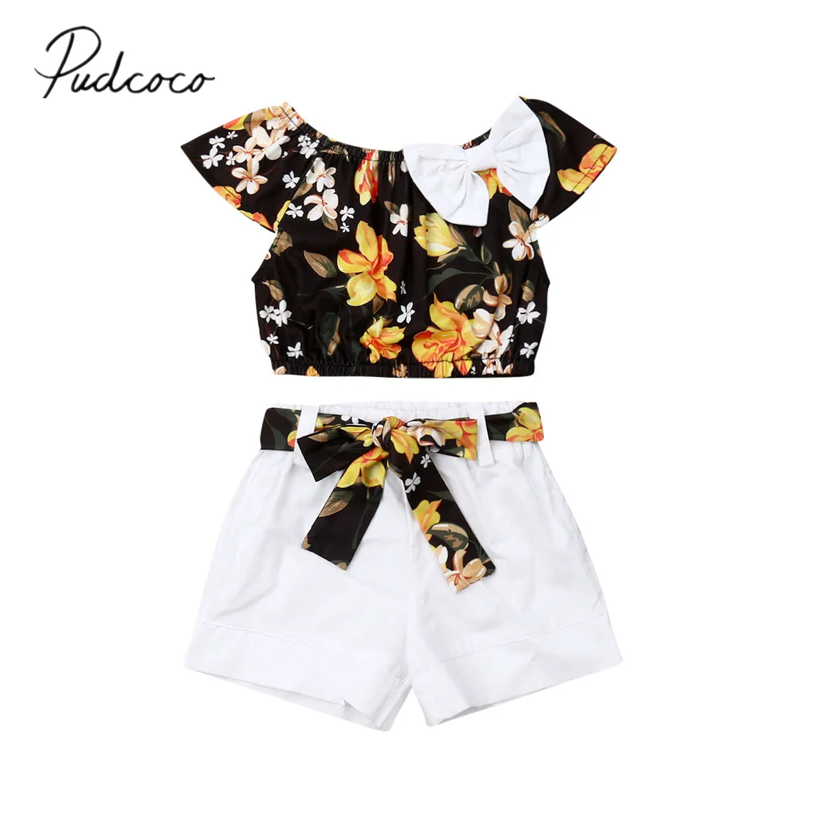 2019 Детская летняя одежда 2 шт. юбка для девочек Цветочный Урожай футболка шорты