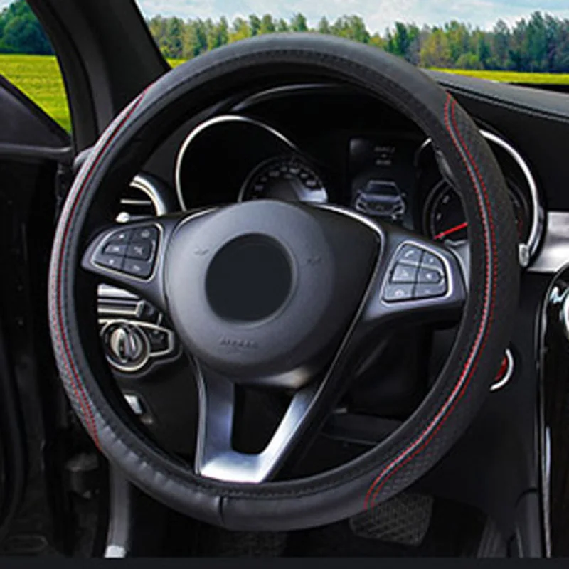 

Comfortable Steering Wheel Cover Black+Red Breathable Decor Decoration Interior