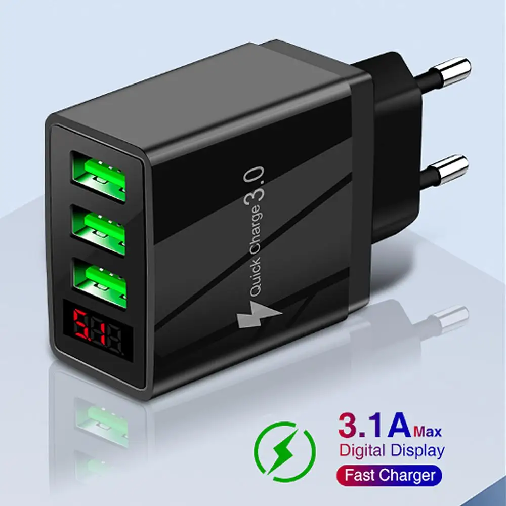 Сетевое зарядное устройство с 3 USB портами и поддержкой быстрой зарядки|Зарядные