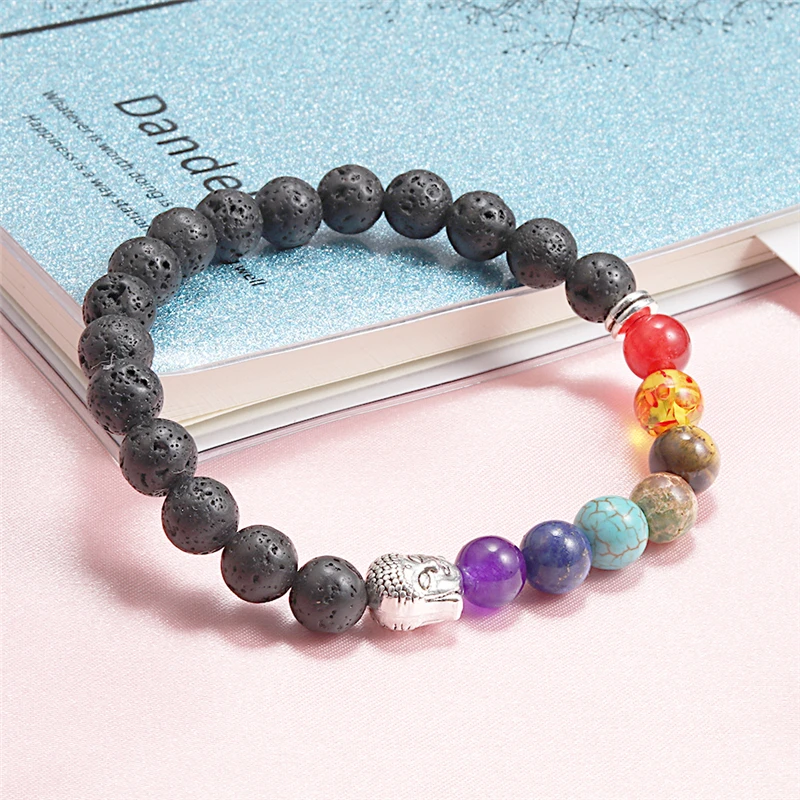 Натуральный черный матовый вулканическая лава 8 мм бусины рейки 7 Чакра Будда