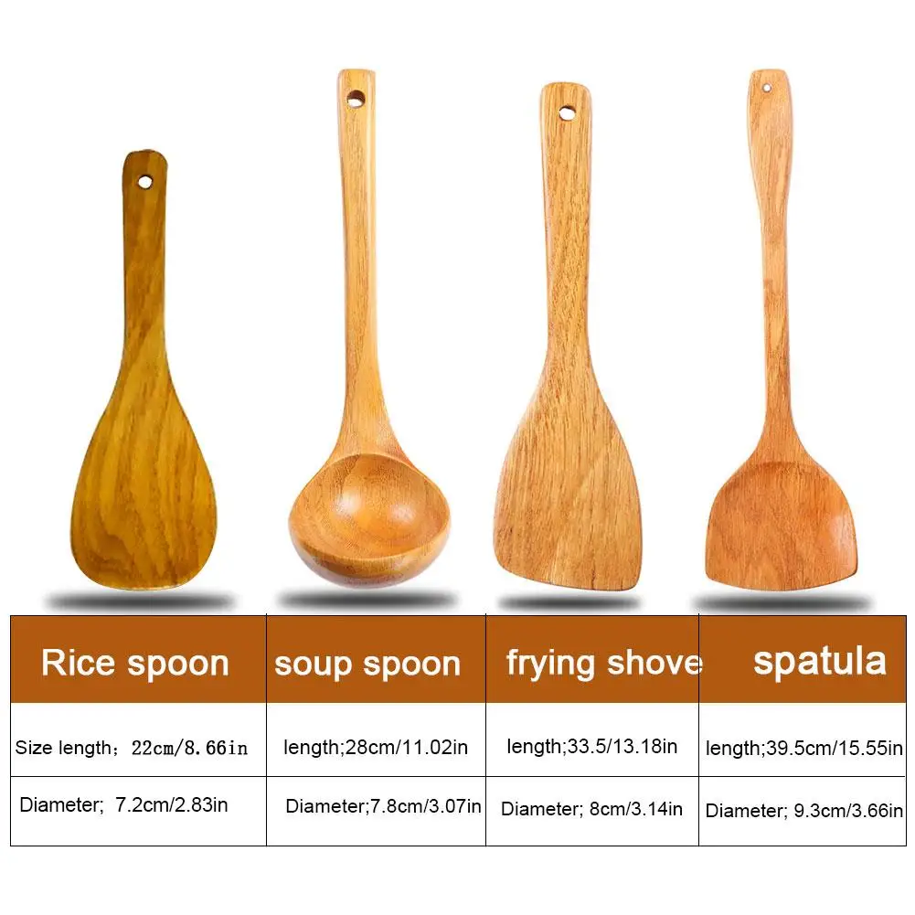 

4 PCS Japanese Style Spatula Set Wood Shovel Spatula Set Non-stick Spatula Shovel Rice Spoon Soup Spoon