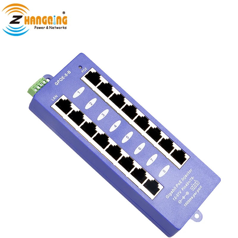 Гигабитный пассивный 8 портовый Инжектор PoE 802.3af панель 1000 Мбит/с для