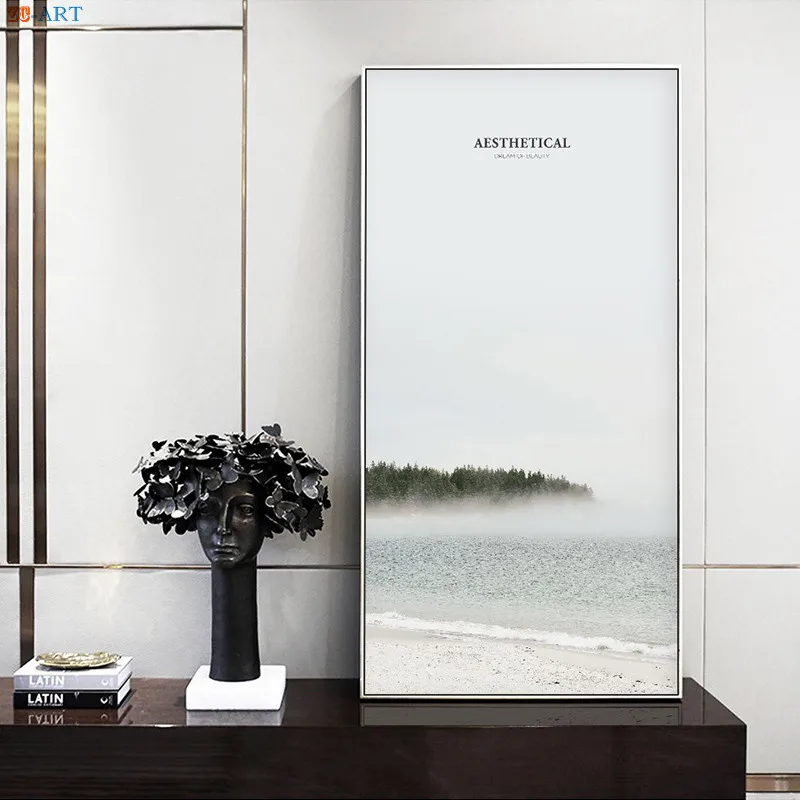 Черно белый настенный плакат с принтом чайки песчаный пляж пейзаж холст живопись