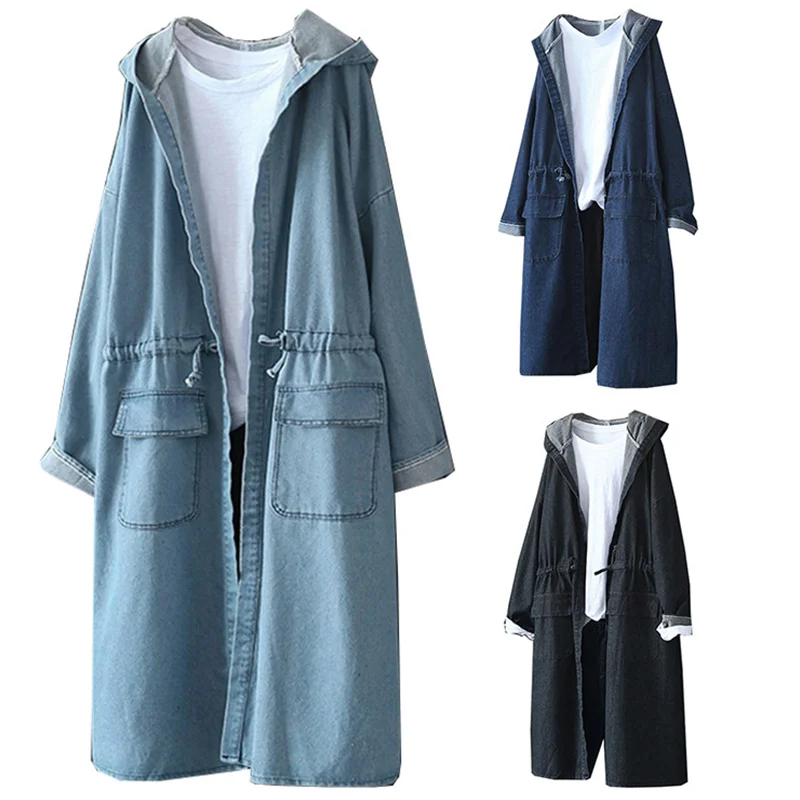 Женское повседневное длинное джинсовое пальто большого размера весеннее модное