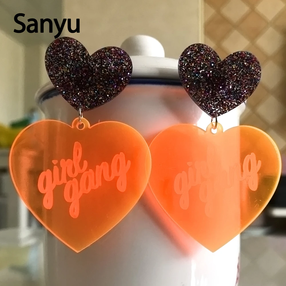 Модные Акриловые серьги с двойными сердцами панковские оранжевые подвески для