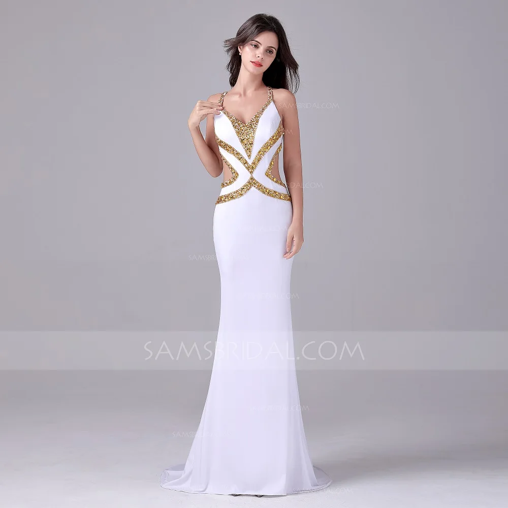 Труба/Русалка v образным вырезом развертки/щетка поезд стрейч атласные вечерние