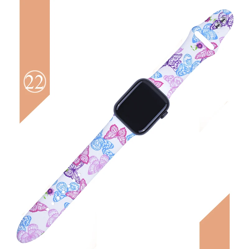 Цветочные полосы для Apple watch Series 5 4 3 2 1 40 мм 44 мм, силиконовый ремешок с принтом для iWatch Series 5 4 3 2 1 38 мм 42 мм - Цвет ремешка: Color 22