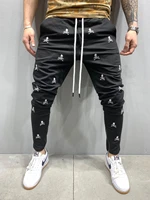 mens new jogging tactics black trousers harajuku skull embroidery tight casual pants mens hip hop feet zipper sports pants