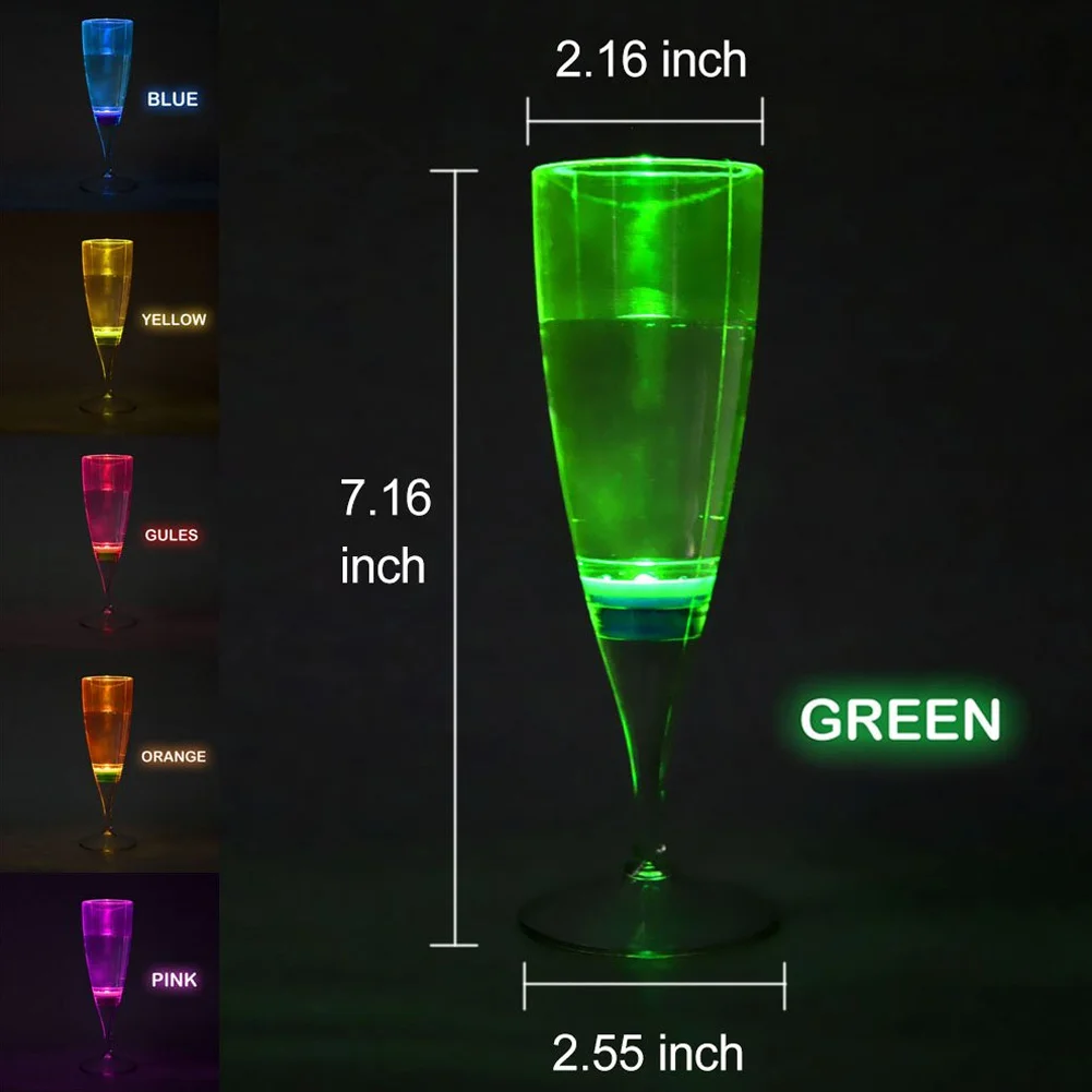 

6 Pcs LED Wine Champagne Flute Glasses Water Liquid Activated Flashing Light-up Cups F2