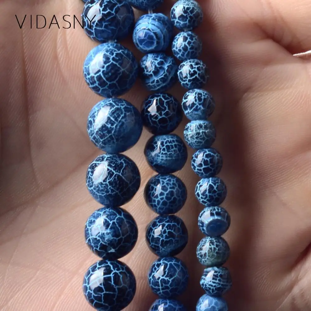 

Natural Mineral Stone Blue Cracked Stripe Agates Round Beads For Jewelry Making 6 8 10mm Spacer Loose Beads For Bracelets 15inch