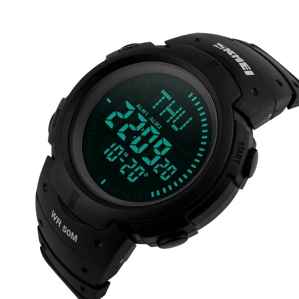 

Multifunctional Digital 50M Waterproof Sports Men's Watch Stopwatch Compass Calendar Week Hour Countdown 3 Alarm Wristwatch