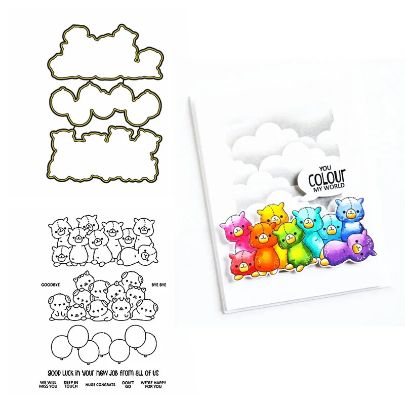 

2pcs/set Cute Mini Animals Goodbye Phrases Cutting Dies and Clear Stamps for DIY Scrapbooking Crafts Cards Making 2020 New