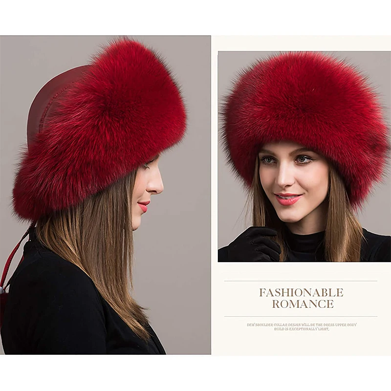 Шапка женская из лисьего меха зимняя утепленная для защиты ушей - купить по