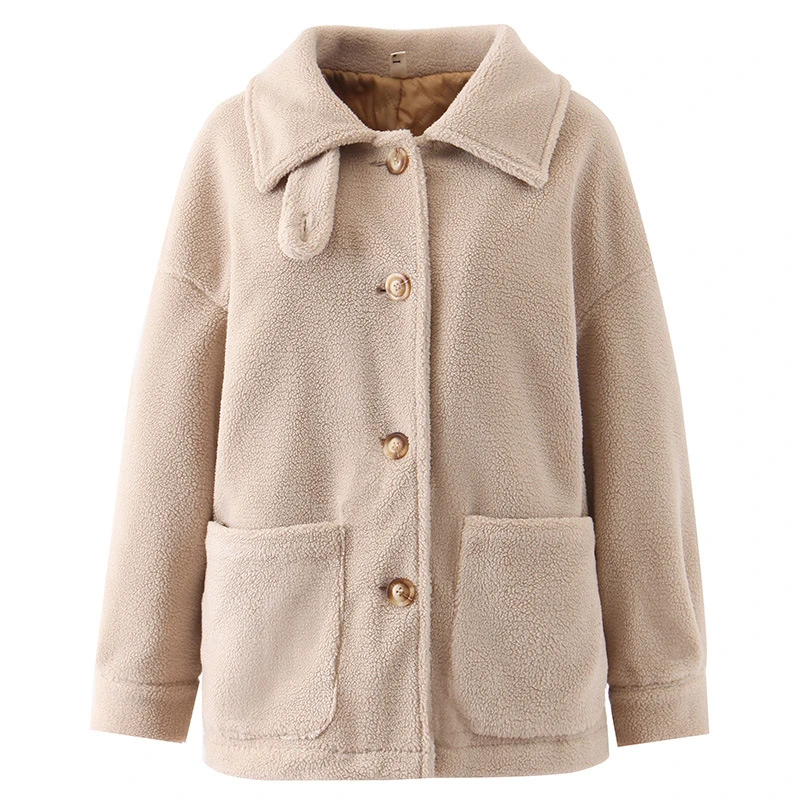 

2020 New Fashion Lamb Cashmer Winter Jacket Women Casual Long-sleeved Slim Overcoat Single-breasted Lapel Coat Female Slim ZY18