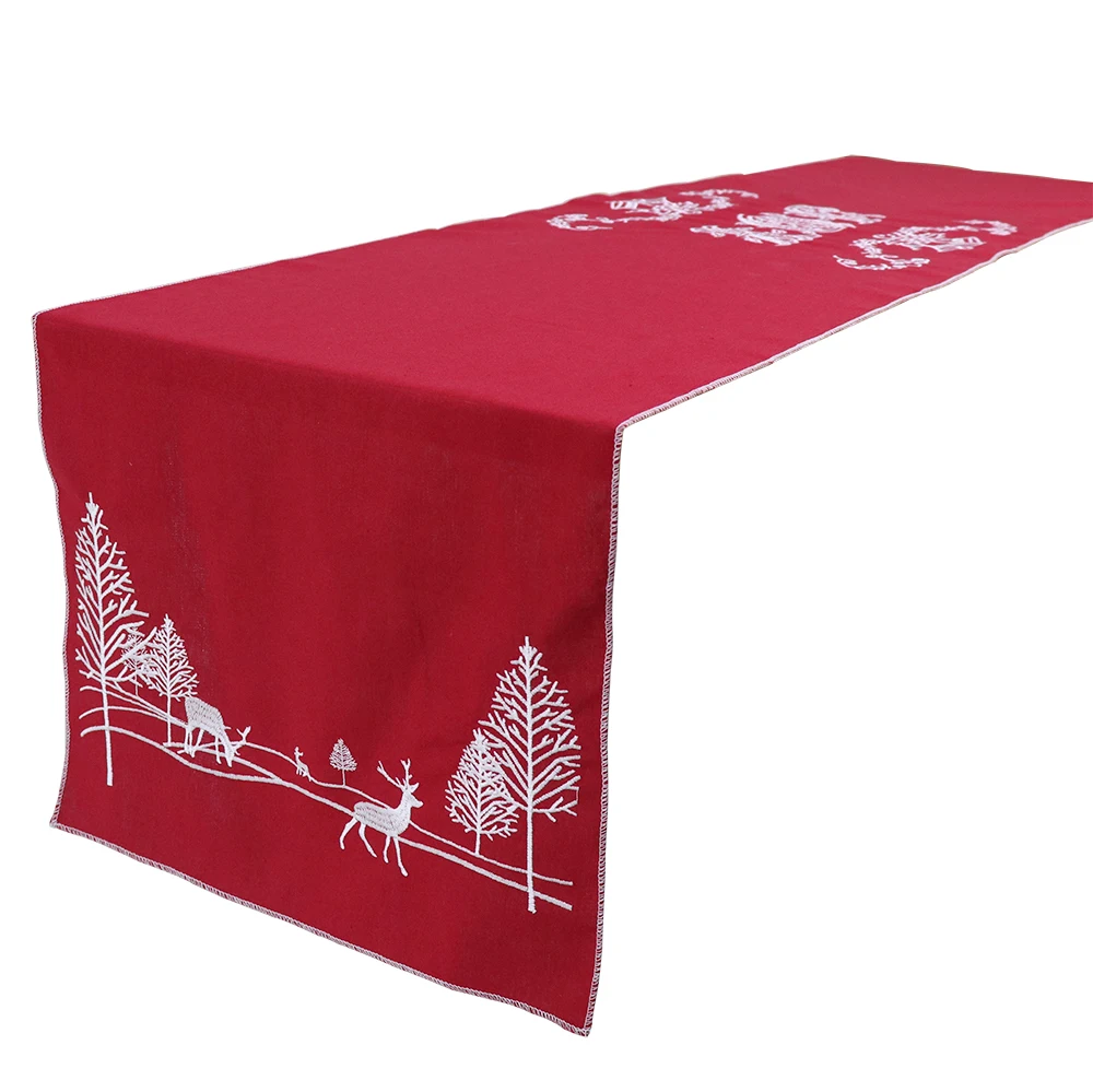 OHEART Рождество Настольная дорожка вышитая скатерть Холли лист Рождественская