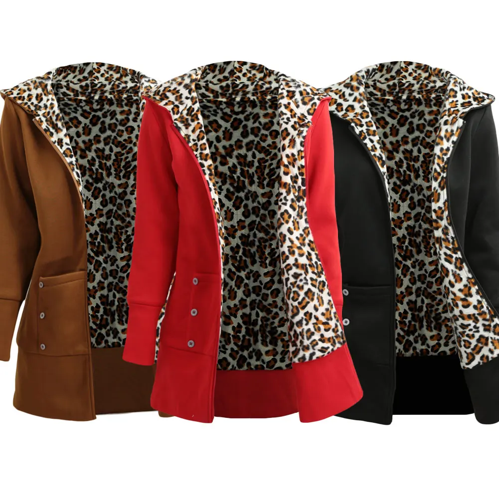 Женские толстовки с капюшоном пальто флисовой подкладкой и леопардовым принтом