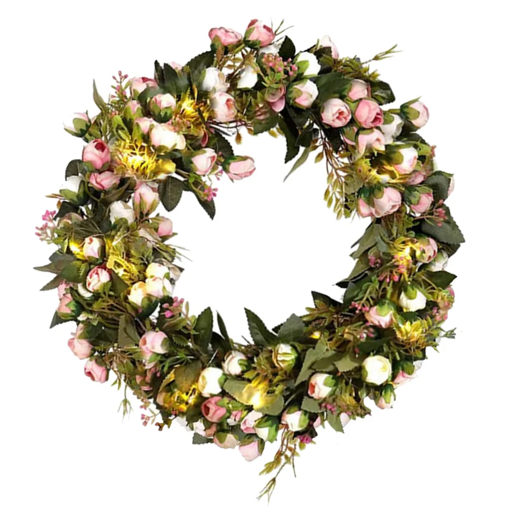 

Simulation Flower Rose Wreath with Light Decorative Garland Wedding Wreath Decor