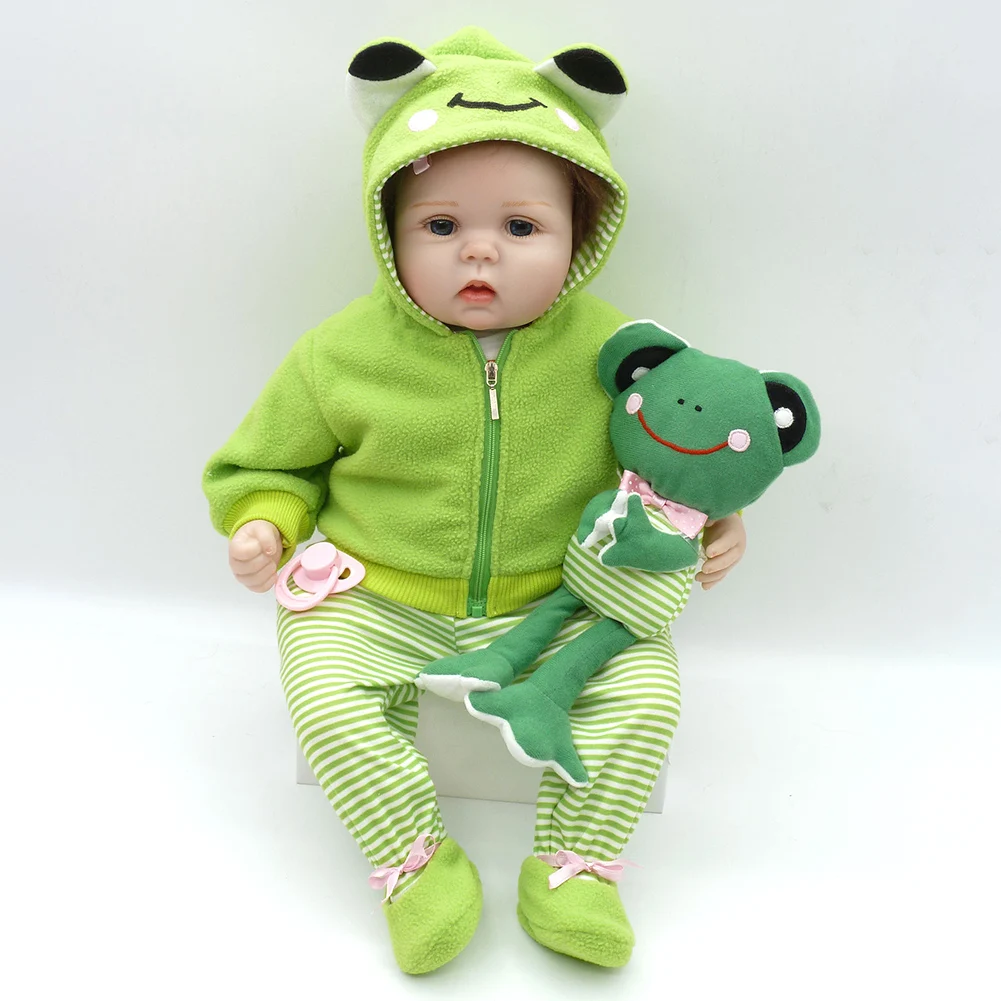 

22inch Home Baby Toy NPK Reborn Doll Gift Lifelike Handmade Girl Pretend Play Accessories Cute Frog Simulation Soft Silicone