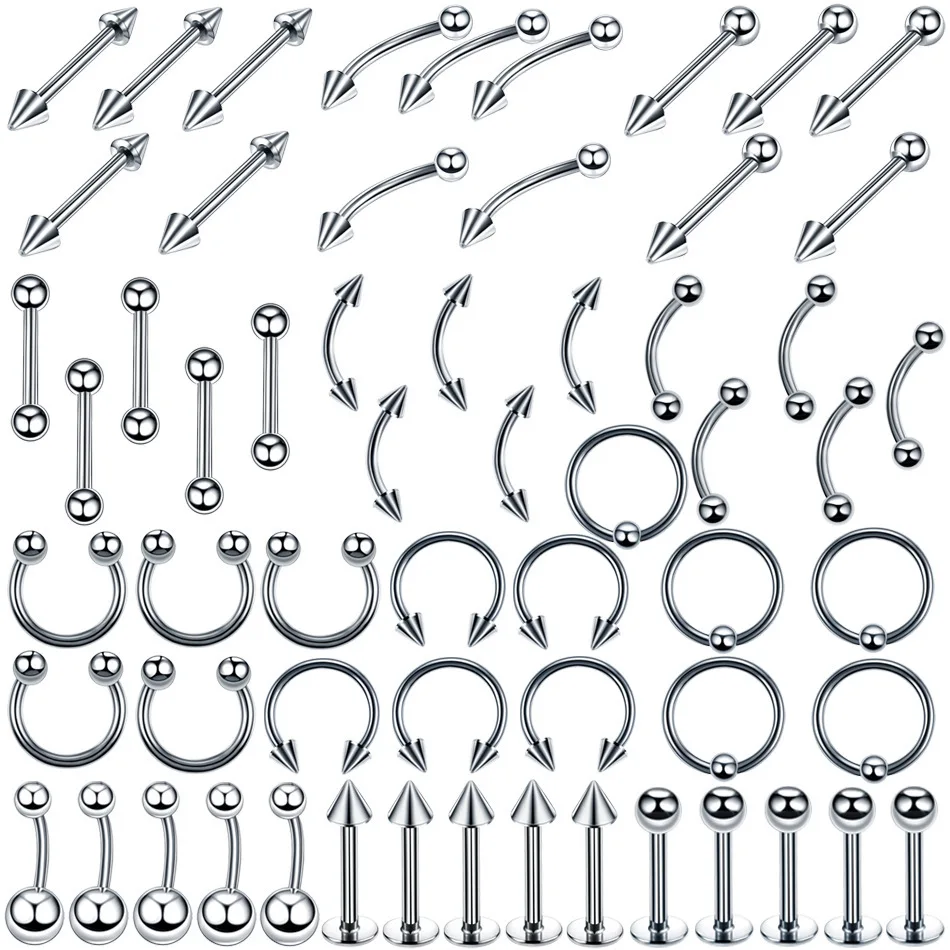 

G23 Medical Stainless Steel 60 PCS/Pack Jewelry Lip Nail Nose Ring Nasal Nail Piercing Ear Stud Earrings Gift