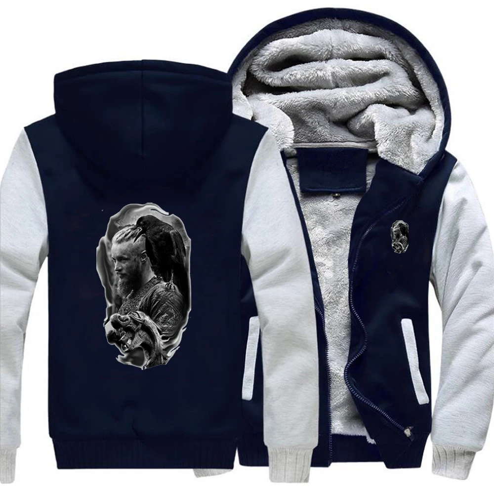 

Mens Ragnar Lothbrok Winter Thicken Hoodies KING RAGNAR LOTHBROK VIKINGS Sweatshirt Cotton Male Tee Coats Print Jacket Pullover