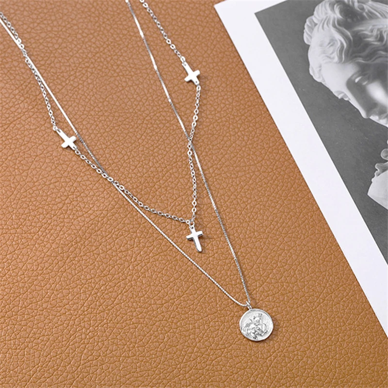 Женские двухслойные ожерелья цепочки круглой формы модные с подвеской в виде