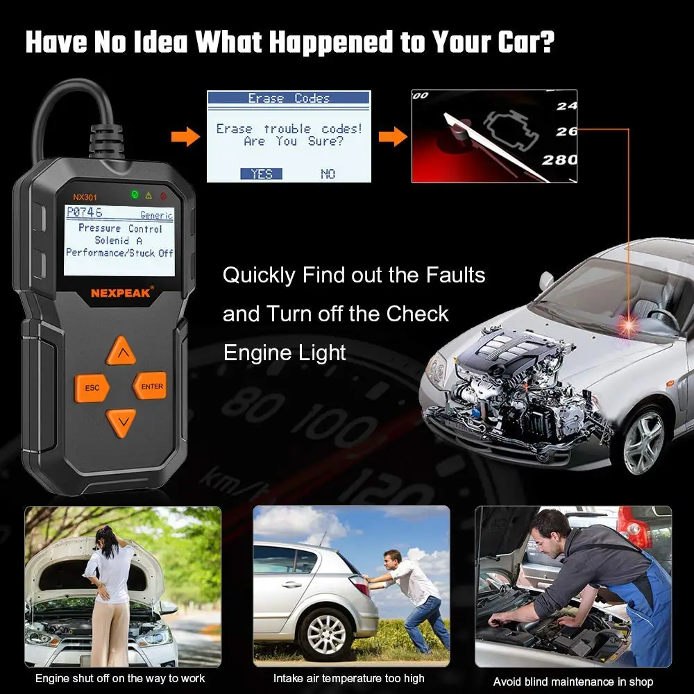 NX301 OBDII универсальный автомобильный диагностический инструмент сканер Код считыватель диагностический сканер инструмент OBD2 инструмент лучше, чем ELM327 AD310