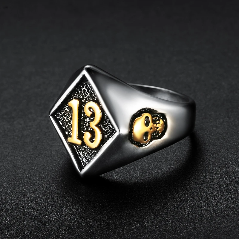 Хит продаж Крутое кольцо Lucky 13 из нержавеющей стали 316L для мужчин и женщин модное