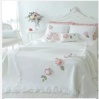 korean pure cotton princess bubble embroidery patchwork quilt colcha edredon full queen king size 3pcs bed coverbedspread yw