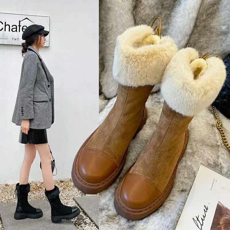 

Winter Shoes Women Warm Snow Boots with Fur Fashion Brand Ladies Footware Black with Fur Female Plush Botas Mujer Invierno 2021