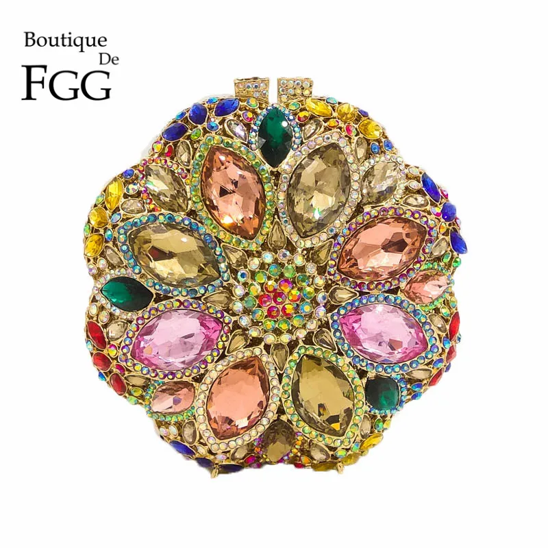 

Circular Round Ladies Gold Crystal Evening Clutch Bag Rhinestones Bridal Wedding Clutches Purse Women Party Mini Dinner Handbags