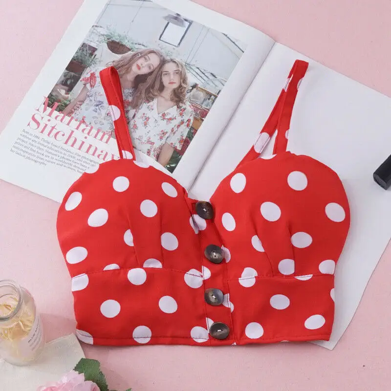 Женский сексуальный топ в горошек без рукавов летний короткий на бретельках с