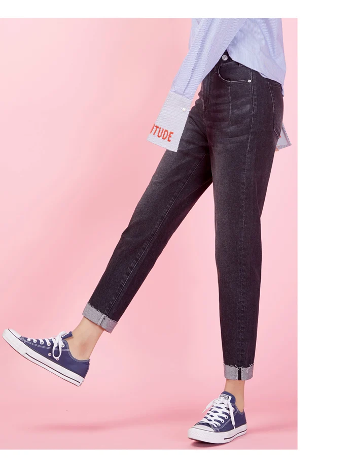 LEIJIJEANS, новинка, большой размер, женские черные шаровары с высокой талией, брюки с манжетами, крутые, крутые, модные, женские джинсы, 9028
