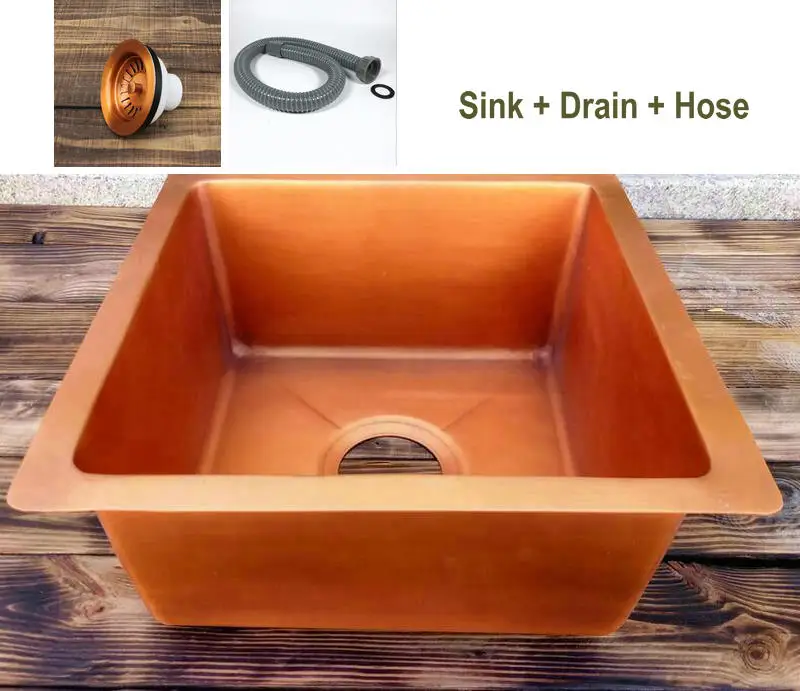 Sink With Drain Hose 40x40x18 см медная одинарная миска кухонная раковина бар раковина - Цвет: Sink With Drain Hose