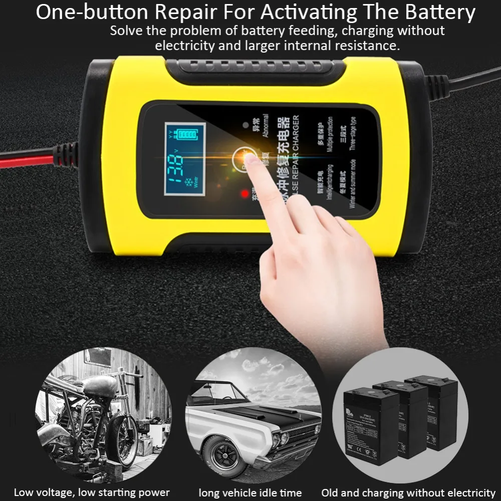 

100-240V Wet Dry Lead Acid Parts Motorcycle Car Battery Charger Intelligent LCD Display Automatic Fast Power Charging Chargers