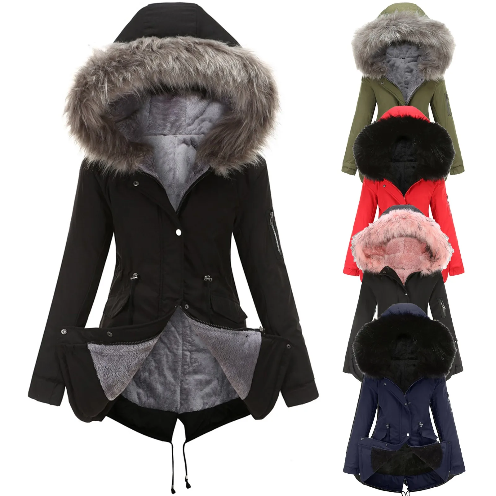

Зимняя женская куртка, Толстая теплая парка с капюшоном, Женское пальто с хлопковой подкладкой, средней длины, зеркальный Стиль, облегающее ...