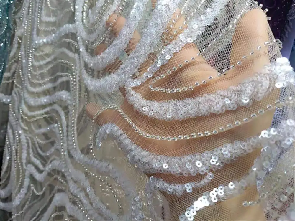 Высокое качество бусинки блестки вышитое Африканское кружево французское