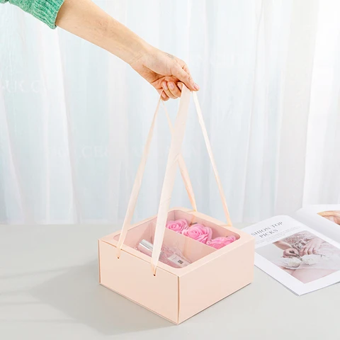 Роза, Подарочная коробка с прозрачной витриной, портативные бумажные коробки для цветов, конфет, десертов, 23 февраля, подарки для девушек, фотодекор