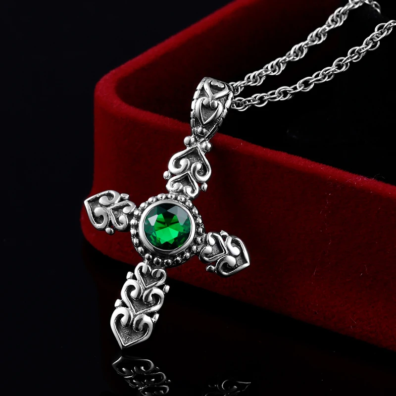 Женское ожерелье с подвеской в виде креста зеленый серебряный крест 925 подвески и