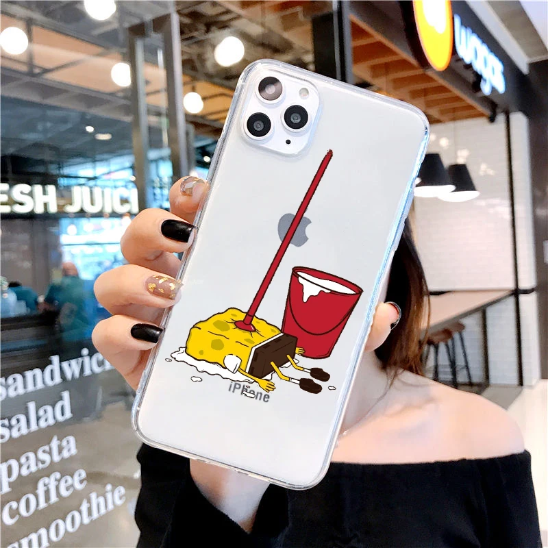 

Cartoon Spongebobs Transparent TPU Soft Phone Case For iPhone SE2020 12mini 12pro 11pro Max 6s 7 8 Plus XR Xs Max Silicone cover