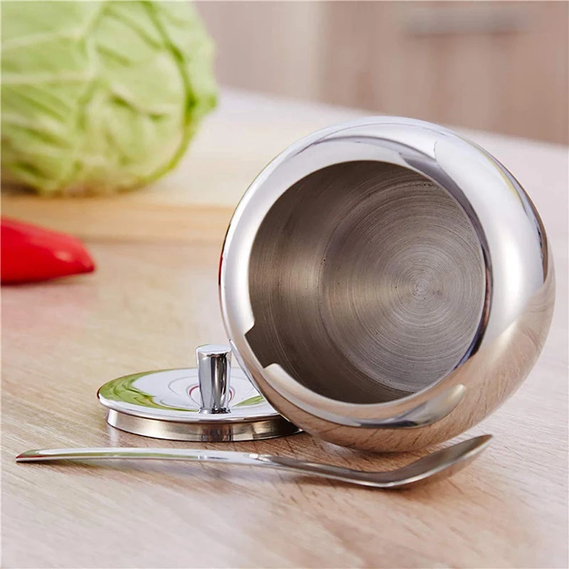 

Multi-Functional Stainless Steel Condiment Seasoning Containers Pots Set, Salt Pepper Sugar Storage Organizers with Serving Spoo