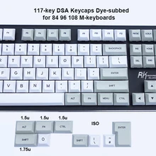 117 клавиш белый-светильник, серый PBT DSA Keycaps ANSI ISO Layout Dye-subbed или пустой для Cherry MX Switches Mechanical Keyboard 117 клавиш белый-светильник, серый PBT DSA Keycaps ANSI ISO Layout Dye-subbed или пустой для Cherry MX Switches Mechanical Keyboard