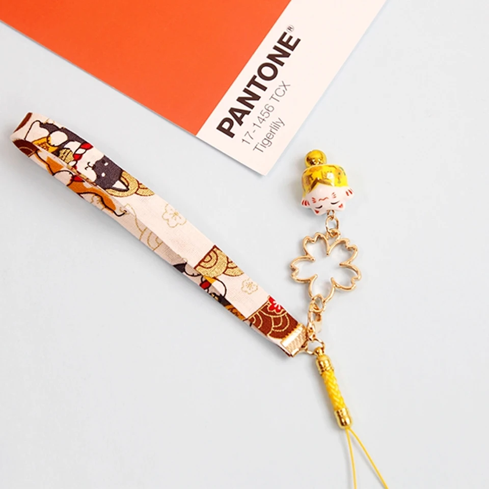 Милый мультяшный японский Счастливый Кот брелок со шнурком для телефона веревка