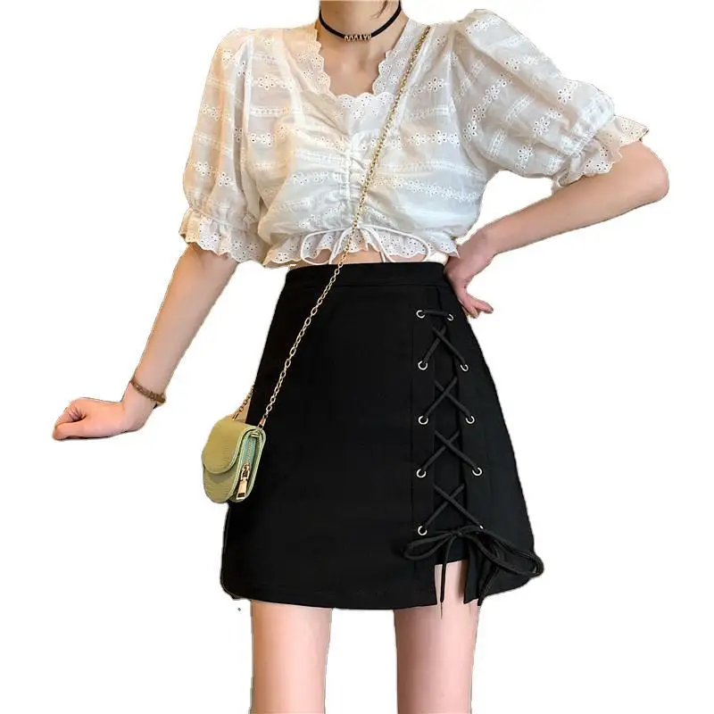 

2021 Summer New Skirt Female Korean Harajuku Street Fashion Casual Sexy Slim Bandage High Waist A-Line Mini Black Women's Skirts