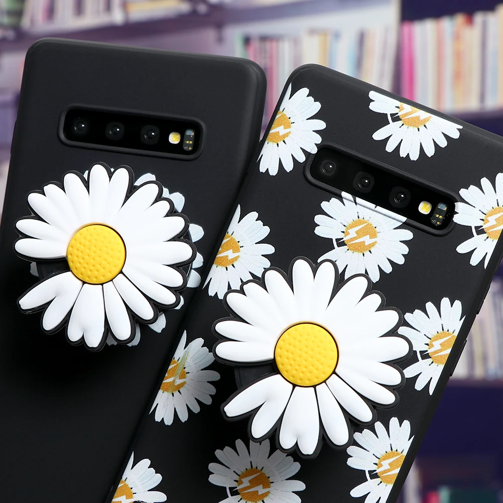 For Samsung Galaxy S20 Ultra Note 10 Pro S10 Lite S8 S9 Plus A50 A70 A71 A51 A40 A30 A20e A7 3D Ins Daisy Stand Holder Soft Case | Мобильные