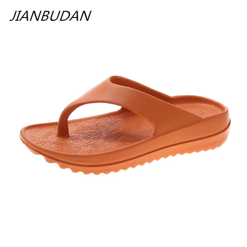 JIANBUDAN New Thick Sole Flip Flops EVA Comfortable Women's slippers Outdoor Fashion Slides Unisex Couple Beach shoes slippers