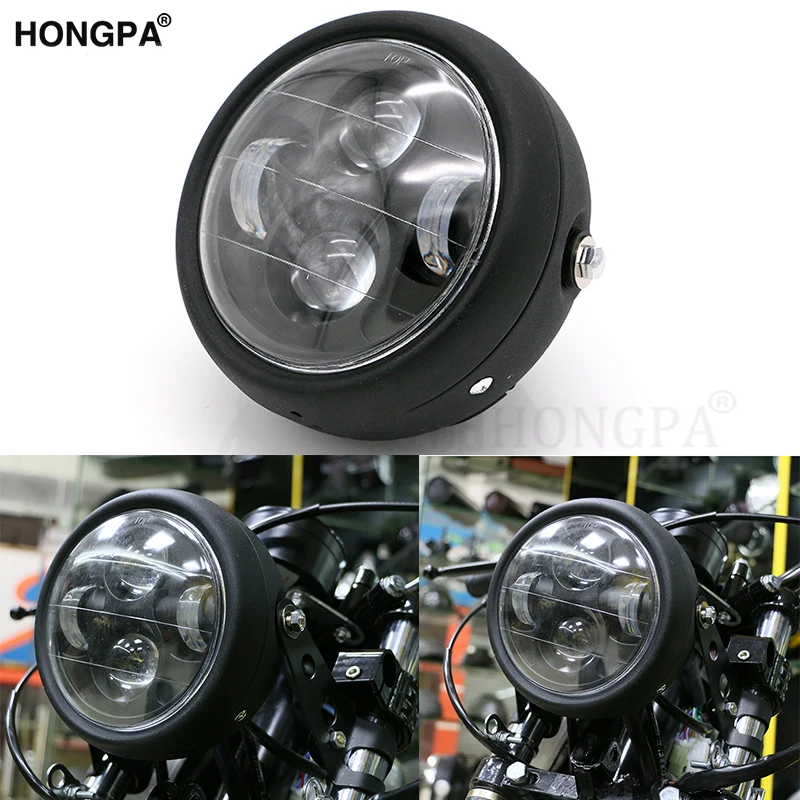 6 5 &quotмотоцикл LED Проекция Ретро Кафе Racer фары Привет ближнего света для Harley Bobber