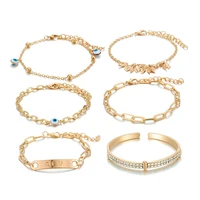 ywzixln 2021 boho engraved 6pcsset vintage gold color leaf pendant bracelet accessories best gift for women wholesale b0