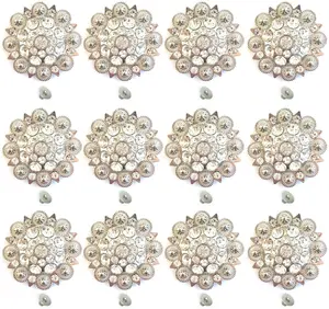 Western denim belt accessories Berry Conchos with Screws Metal Flower Rhinestone Conchos 12 Pieces (Color 11)